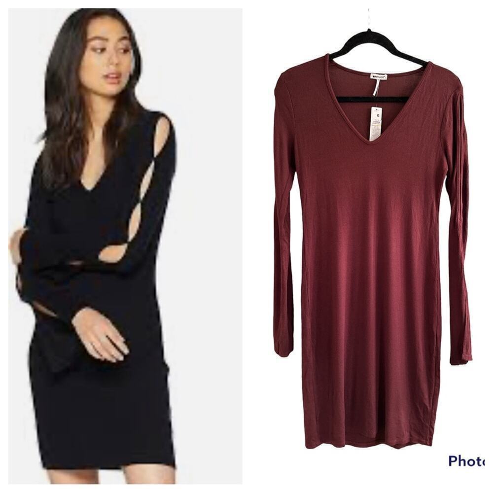 LAmade Womens Split Long Sleeve Cosmo TShirt Dress Decadent Chocolate Size S